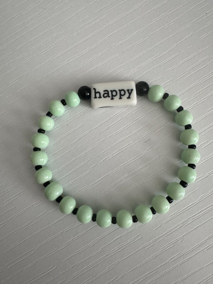 Seafoam green, black and white  Stretch bracelet - beads