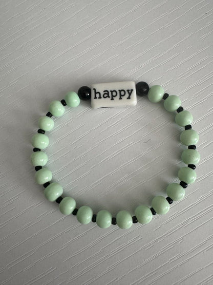 Seafoam green, black and white  Stretch bracelet - beads