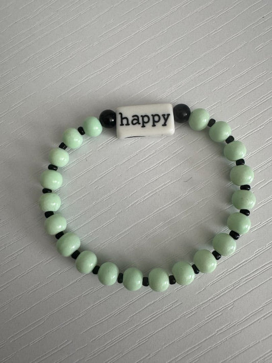 Seafoam green, black and white  Stretch bracelet - beads