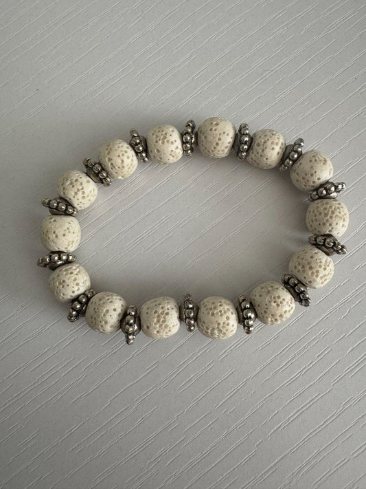 White and silver  Stretch Bracelet - Beads