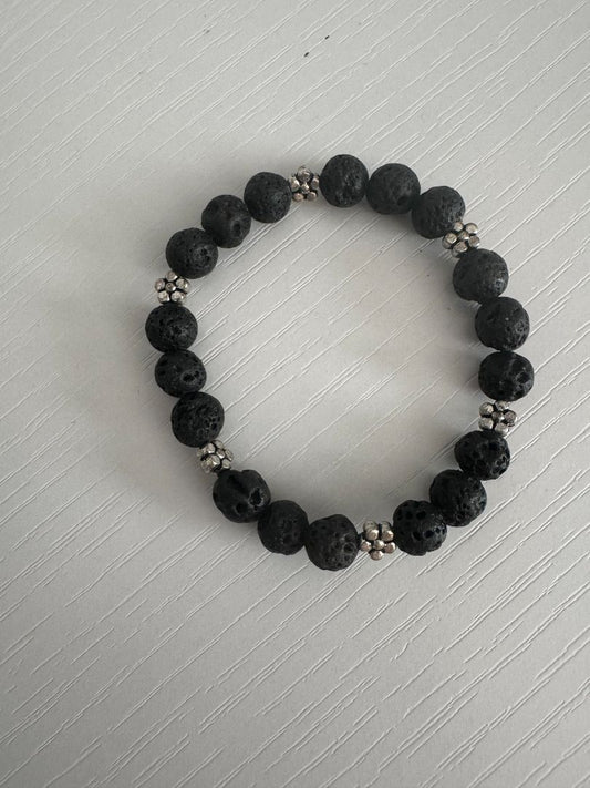 Black and silver  Stretch Bracelet - Beads