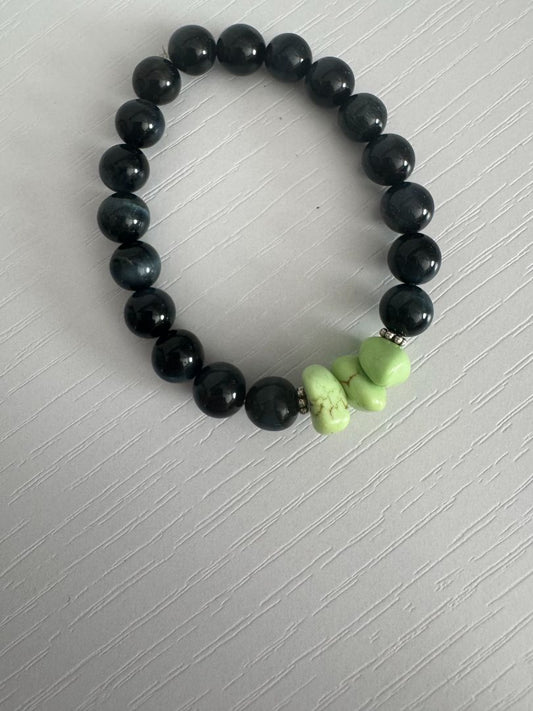 Navy blue, lime green and silver  Stretch Bracelet - Beads