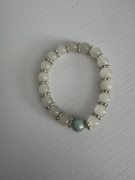 Light blue, silver and white  Stretch Bracelet - Beads