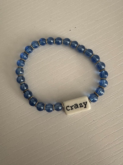 Blue, silver and white  Stretch Bracelet - Beads