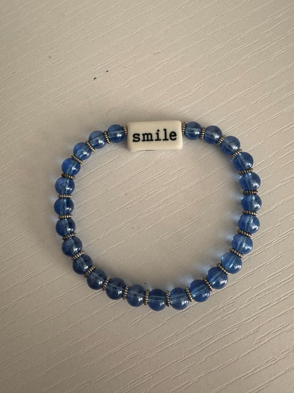 Blue, silver and white  Stretch Bracelet - Beads