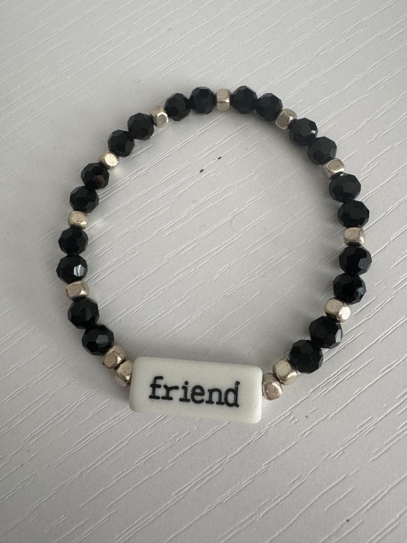Black, silver and white  Stretch Bracelet - Beads