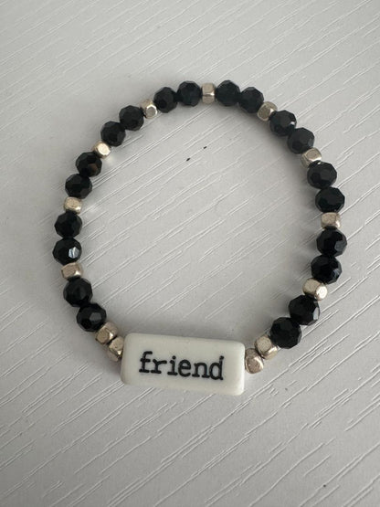 Black, silver and white  Stretch Bracelet - Beads