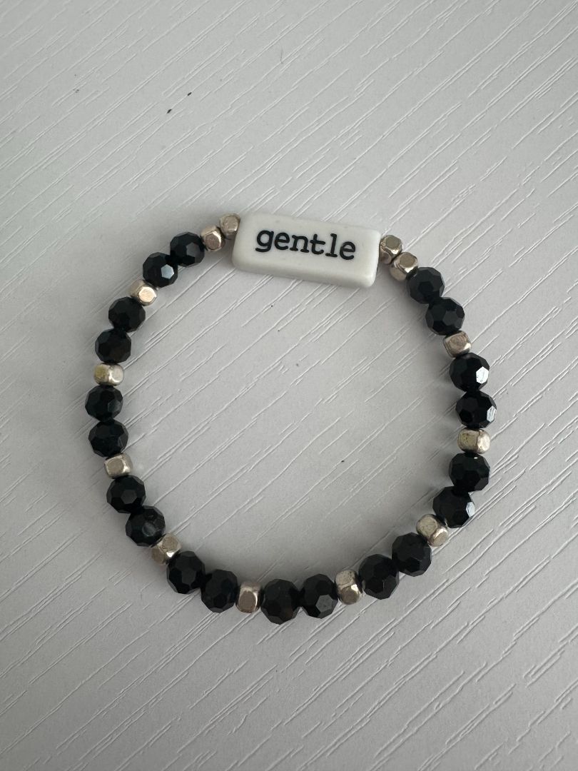 Black, silver and white  Stretch Bracelet - Beads