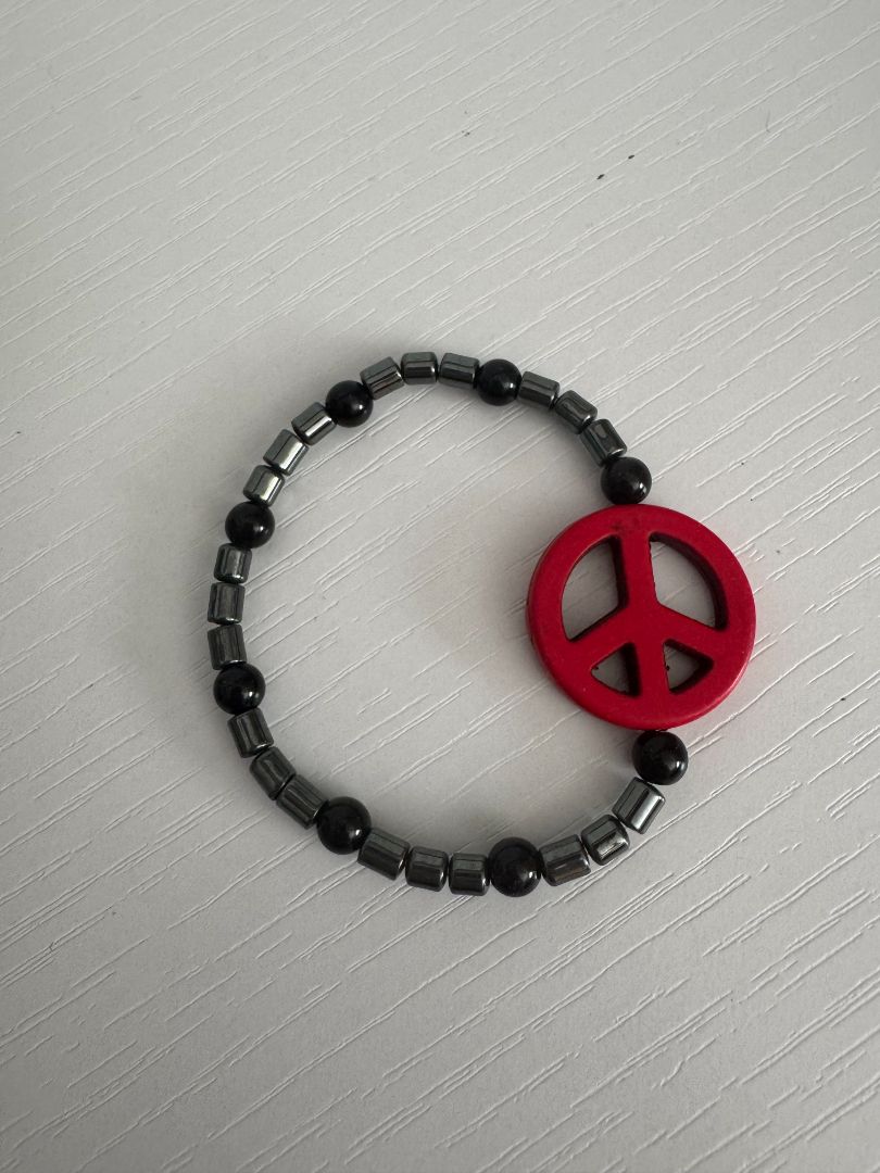 Black, Red and Gray  Stretch Bracelet - Beads