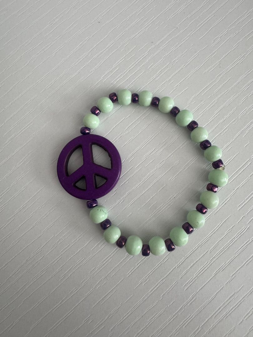 Seafoam green and purple  Stretch Bracelet - Beads