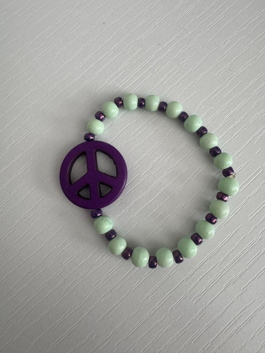 Seafoam green and purple  Stretch Bracelet - Beads