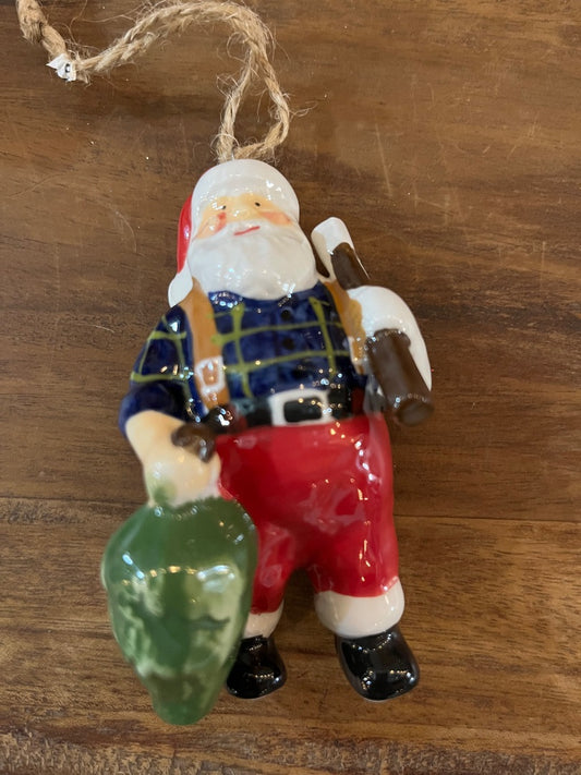 navy red green  Santa ornament, 3 1/2"