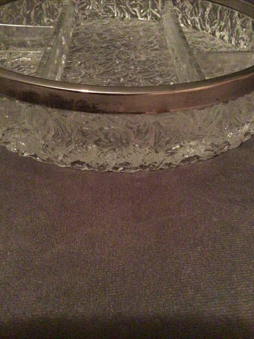 clear William adams Crystal cracked silver plated divided dish, 10”