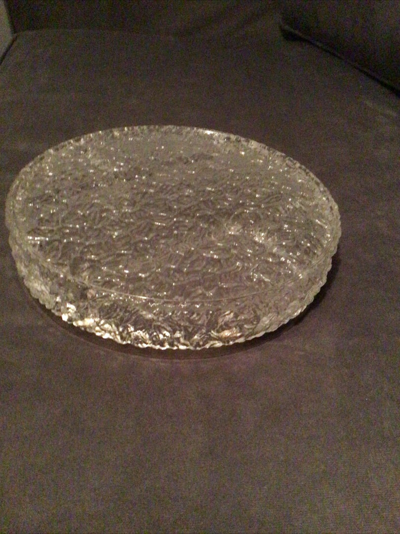 clear William adams Crystal cracked silver plated divided dish, 10”