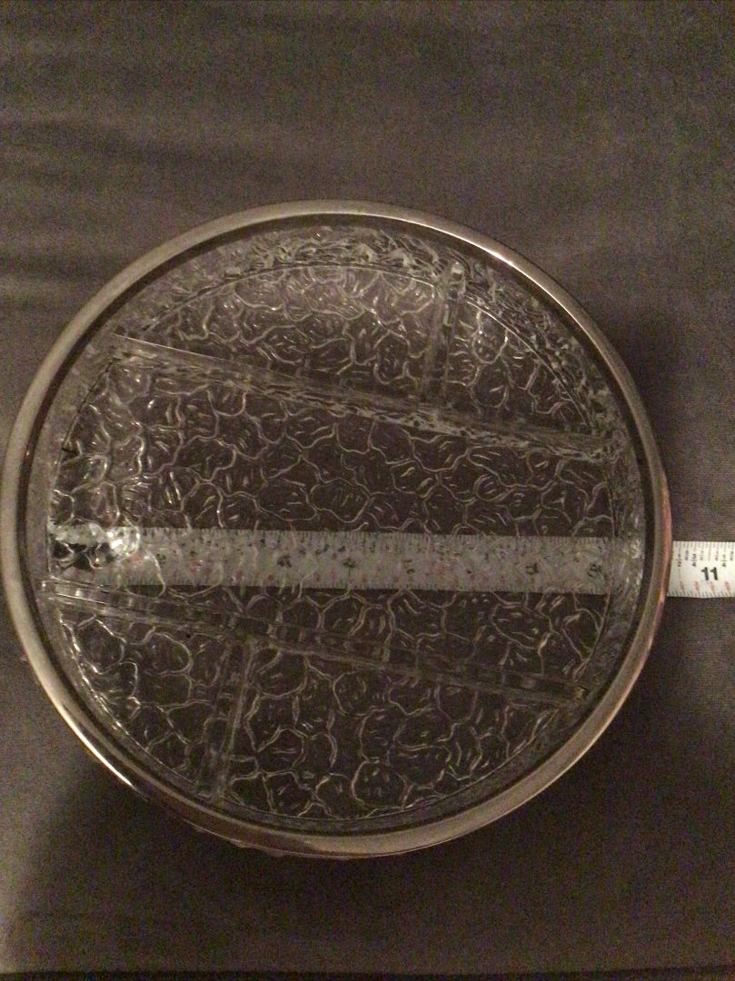 clear William adams Crystal cracked silver plated divided dish, 10”