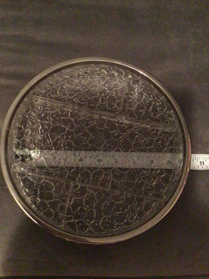 clear William adams Crystal cracked silver plated divided dish, 10”