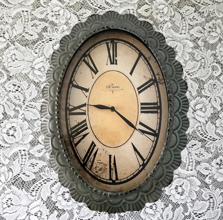 "Paris" Blue Metal Lace Clock
