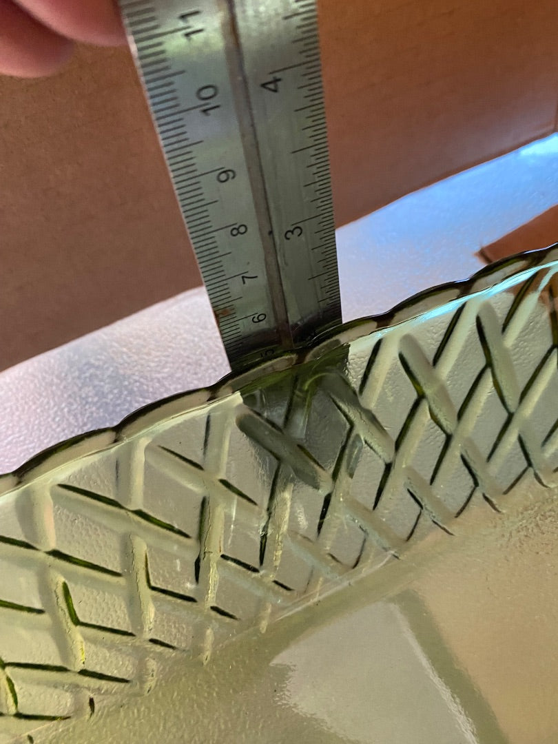 green Indiana Glass Co Green Basket weave server, 10.5”x4.75”