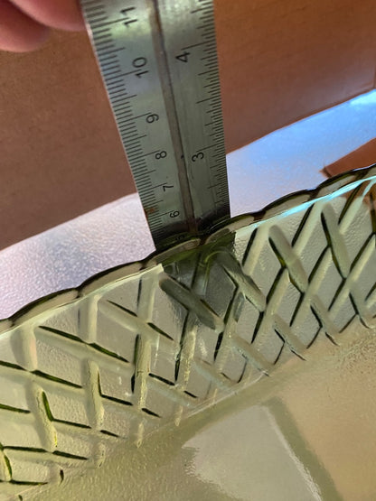 green Indiana Glass Co Green Basket weave server, 10.5”x4.75”