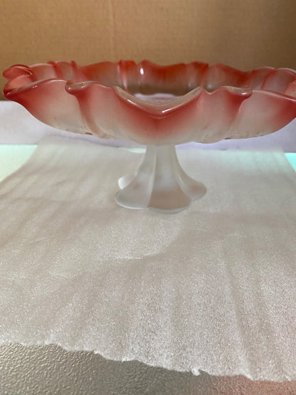 Clear and red Mikasa Footed Bon bon Christmas Dish, 9.5”