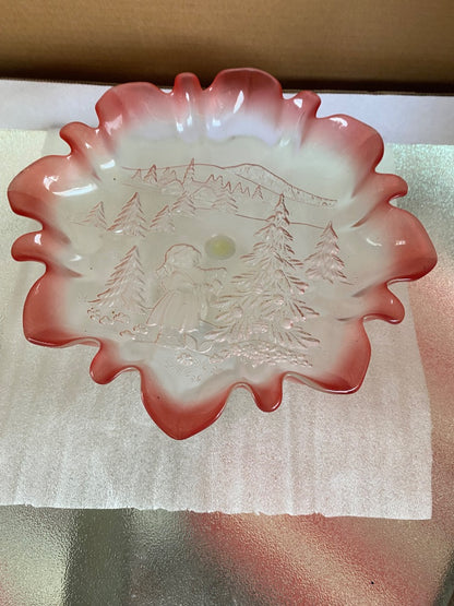 Clear and red Mikasa Footed Bon bon Christmas Dish, 9.5”