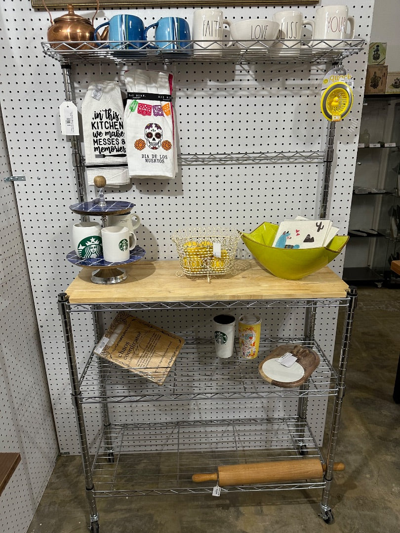 Wire Baker's Rack w Wooden Top