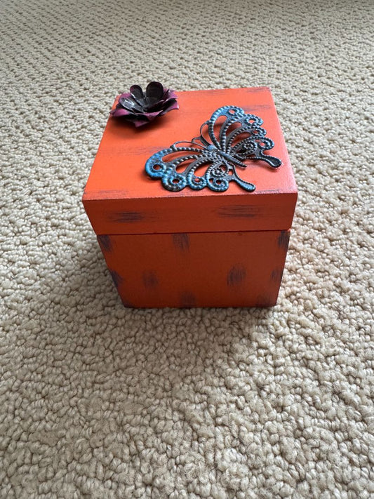 Orange  Wooden Box Filled with Love, 3" x 3"