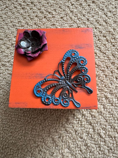 Orange  Wooden Box Filled with Love, 3" x 3"
