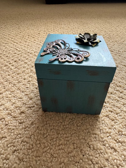 Aqua  Wooden Box Filled with Love, 3" x 3"