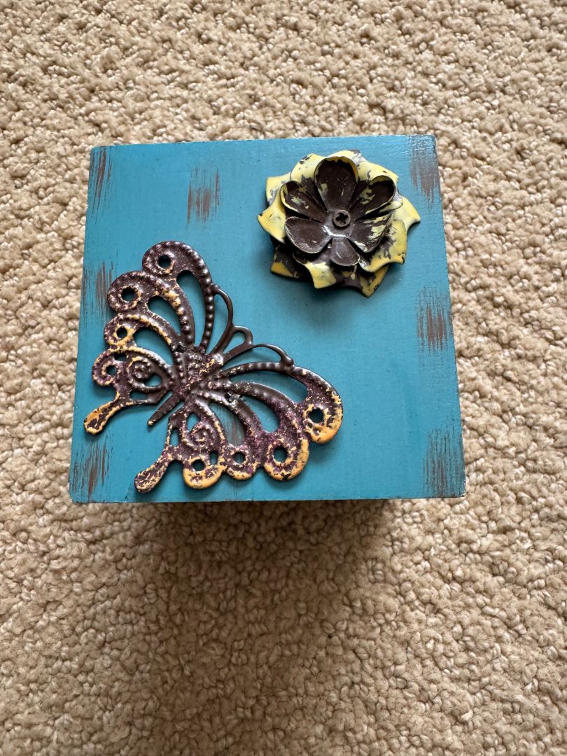 Aqua  Wooden Box Filled with Love, 3" x 3"
