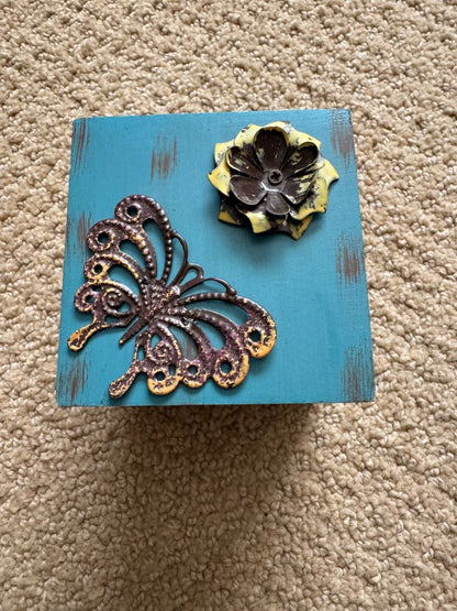 Aqua  Wooden Box Filled with Love, 3" x 3"