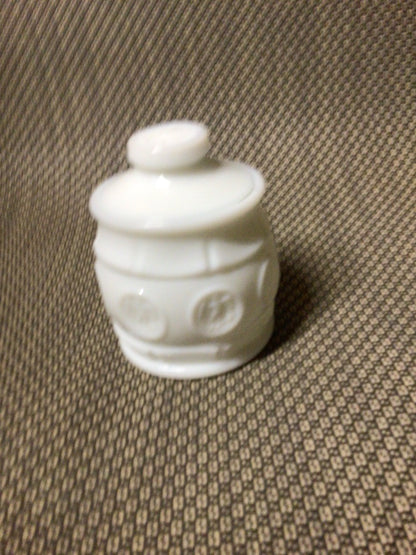 white Wheaton Wheaton lidded  coin dot jar, 4.75”