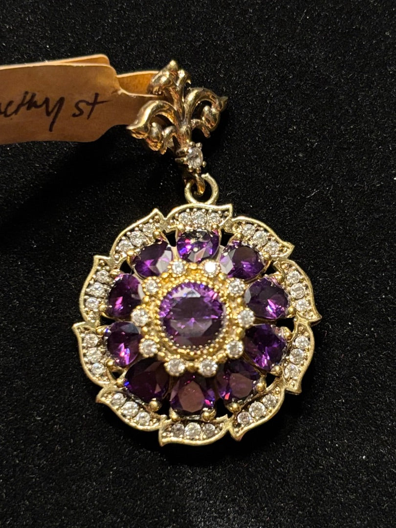 Purple  Amethyst Crystal pendant, round
