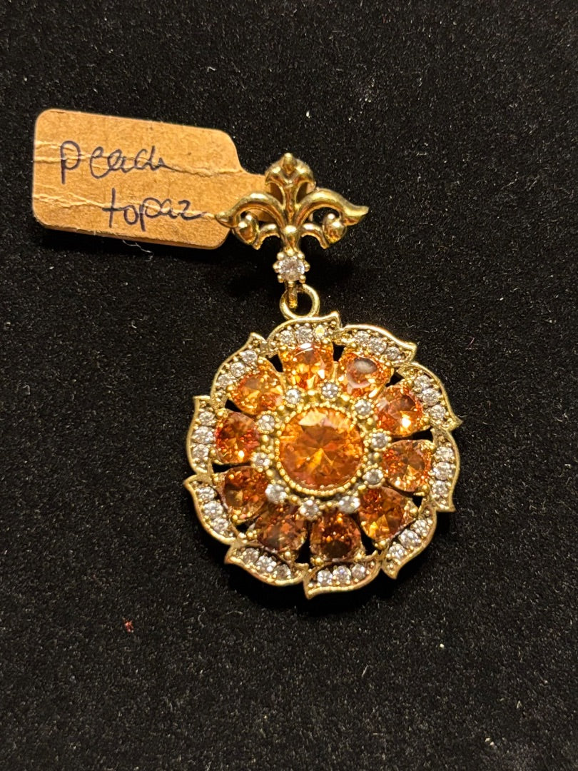 Peach  Round peach topaz pendant