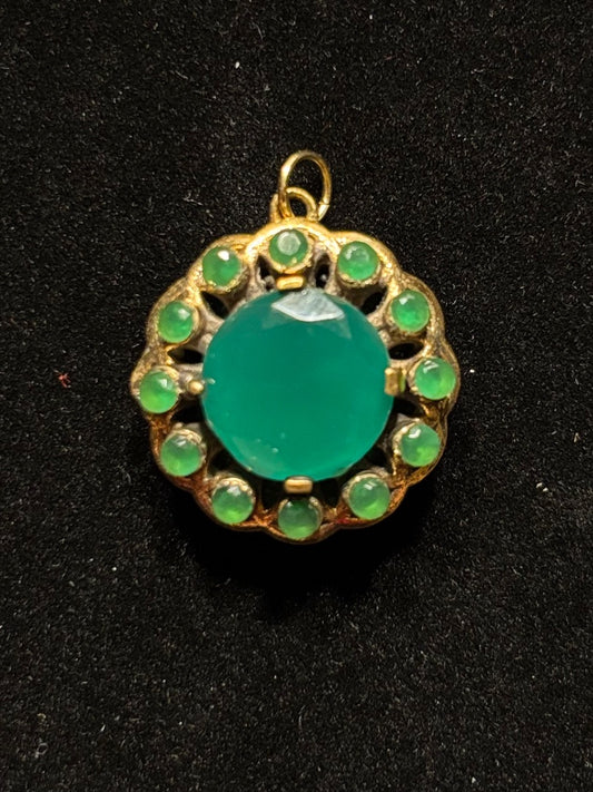 Green  Round green onyx pendant