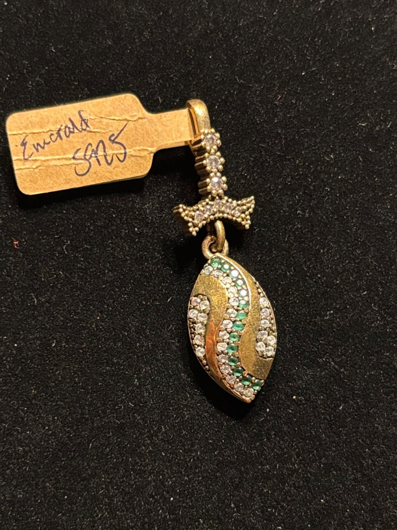 Green  Emerald football shaped pendant