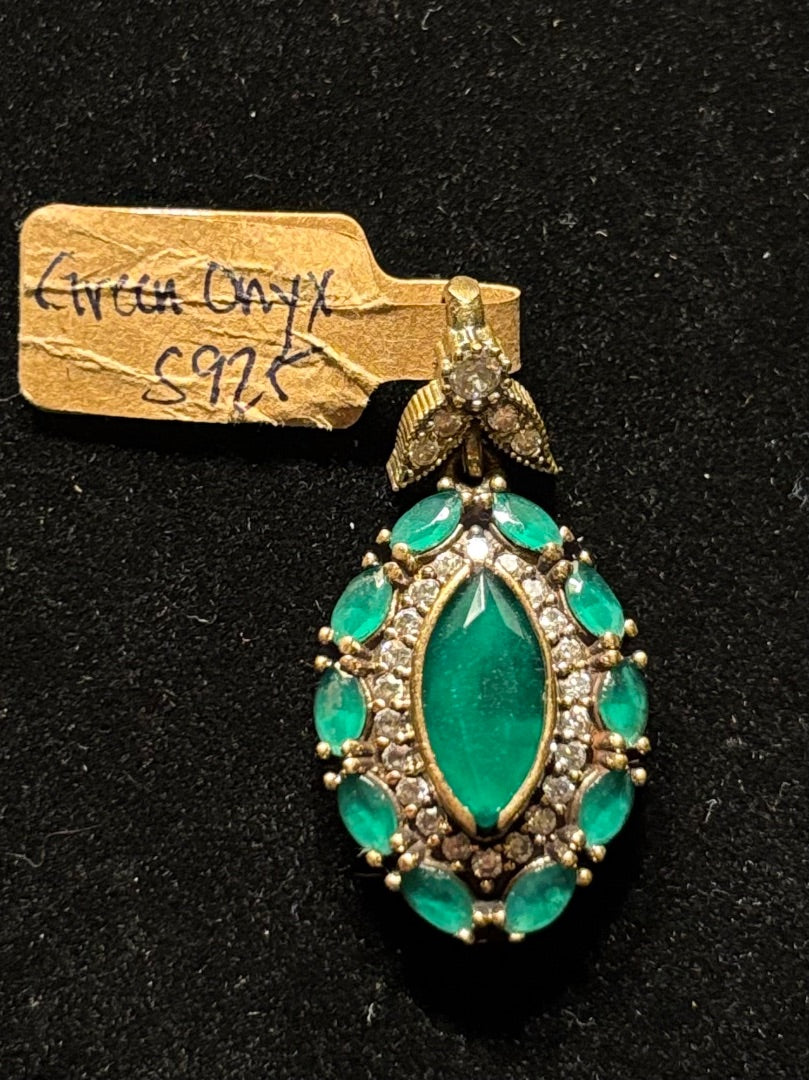 Green  Marquise green onyx pendant