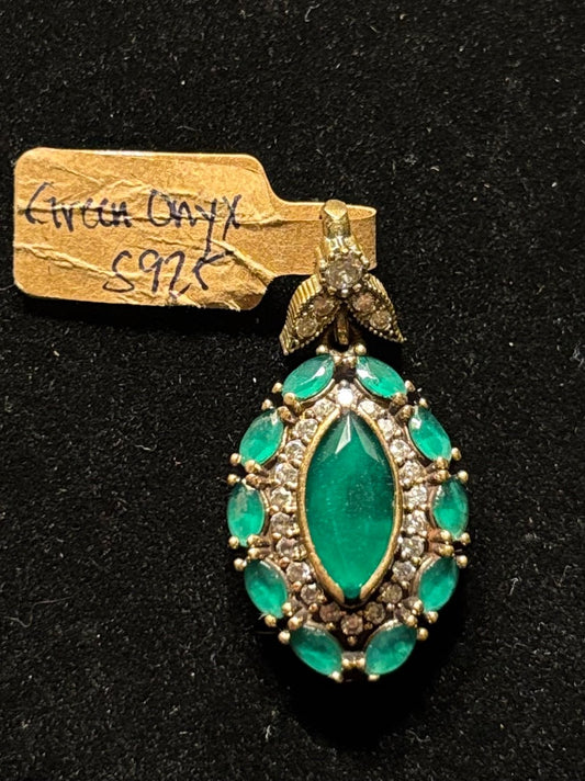 Green  Marquise green onyx pendant