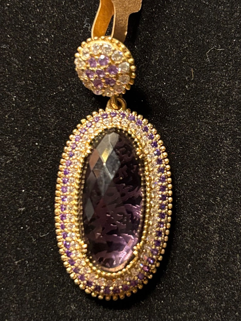 Purple  Amethyst glass oval pendant