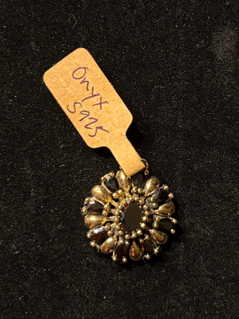 Black  Flower shaped onyx pendant
