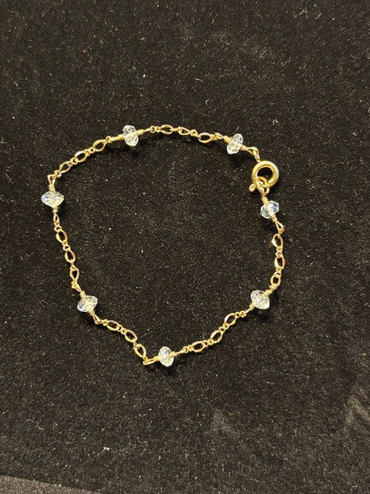 Blue  Aquamarine beaded bracelet, 7”