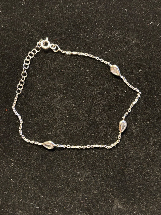 Silver  3 year drop crystal sterling bracelet, 7”