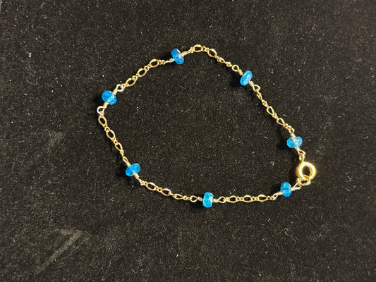 Blue  Neon apatite bead bracelet, 7”