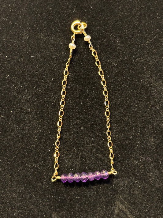 Purple  Amethyst bead and pearl bracelet, 7”