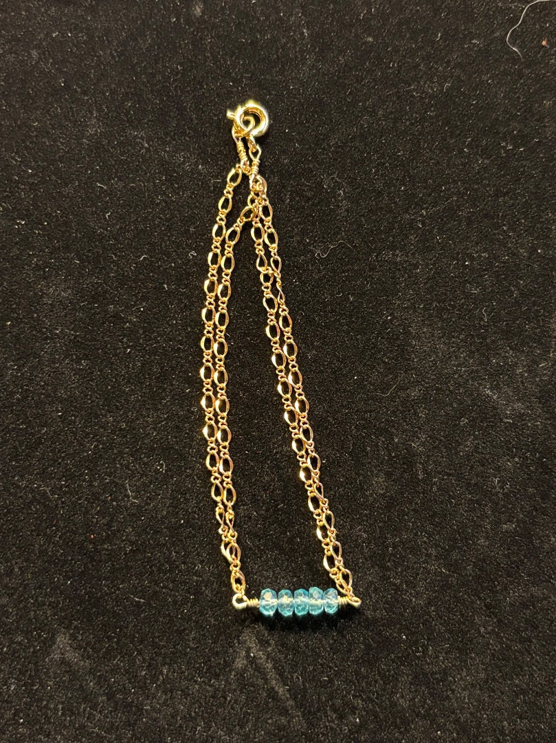 Blue  Neon apatite and gold plated bracelet, 7”