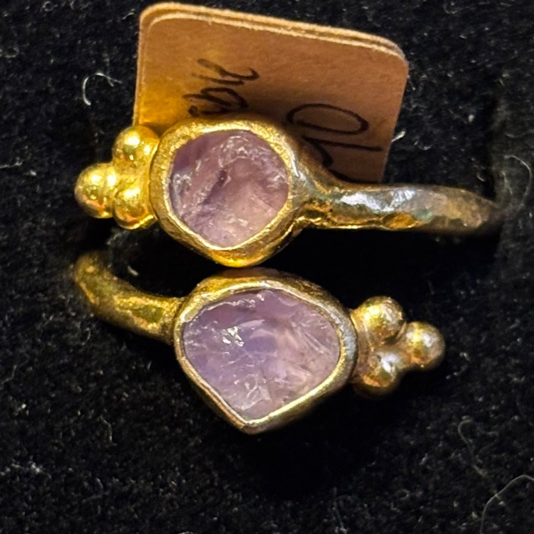 Purple  Raw amethyst in 24k over 925, adjustable, Adjustable