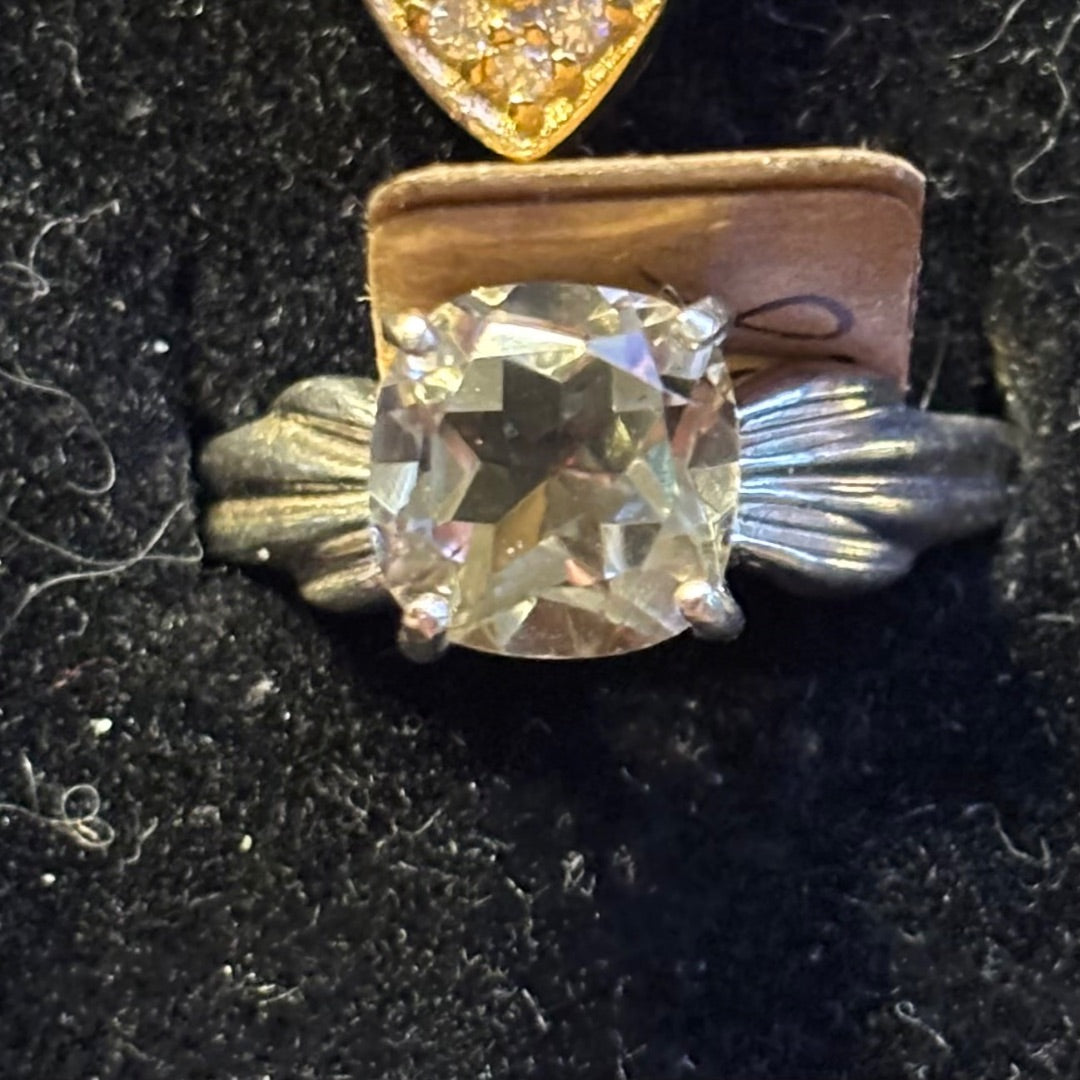 Green  Prasiolite or green amethyst ring, 8