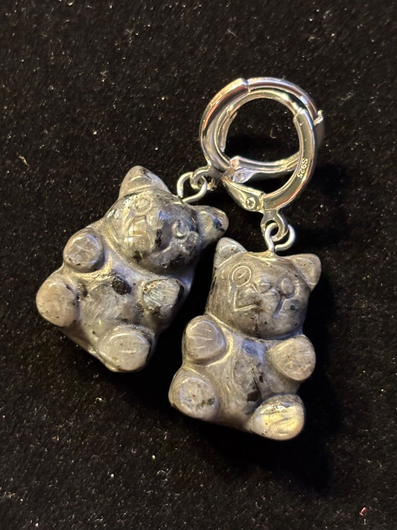 Gray  Labradorite bear earrings