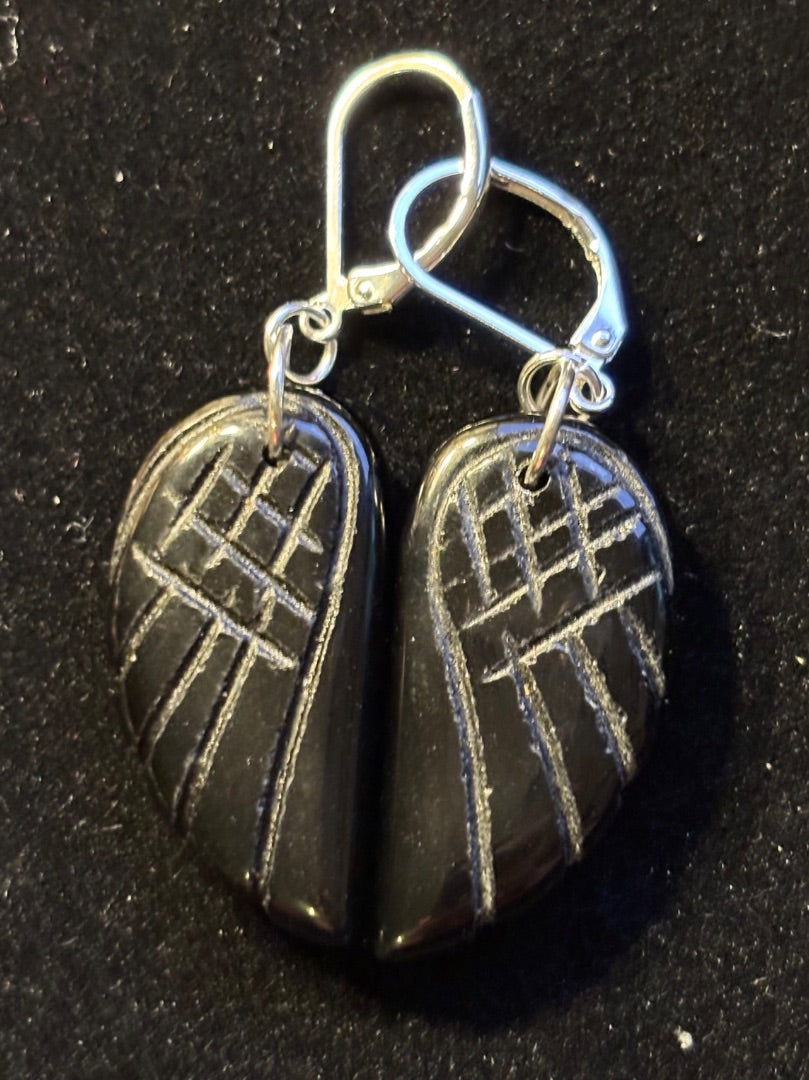 Black  Black onyx wing earrings