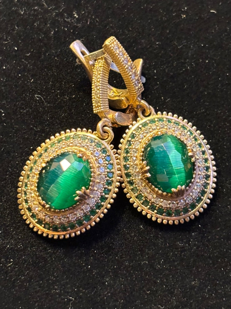 Green  Cats eye green stone earrings